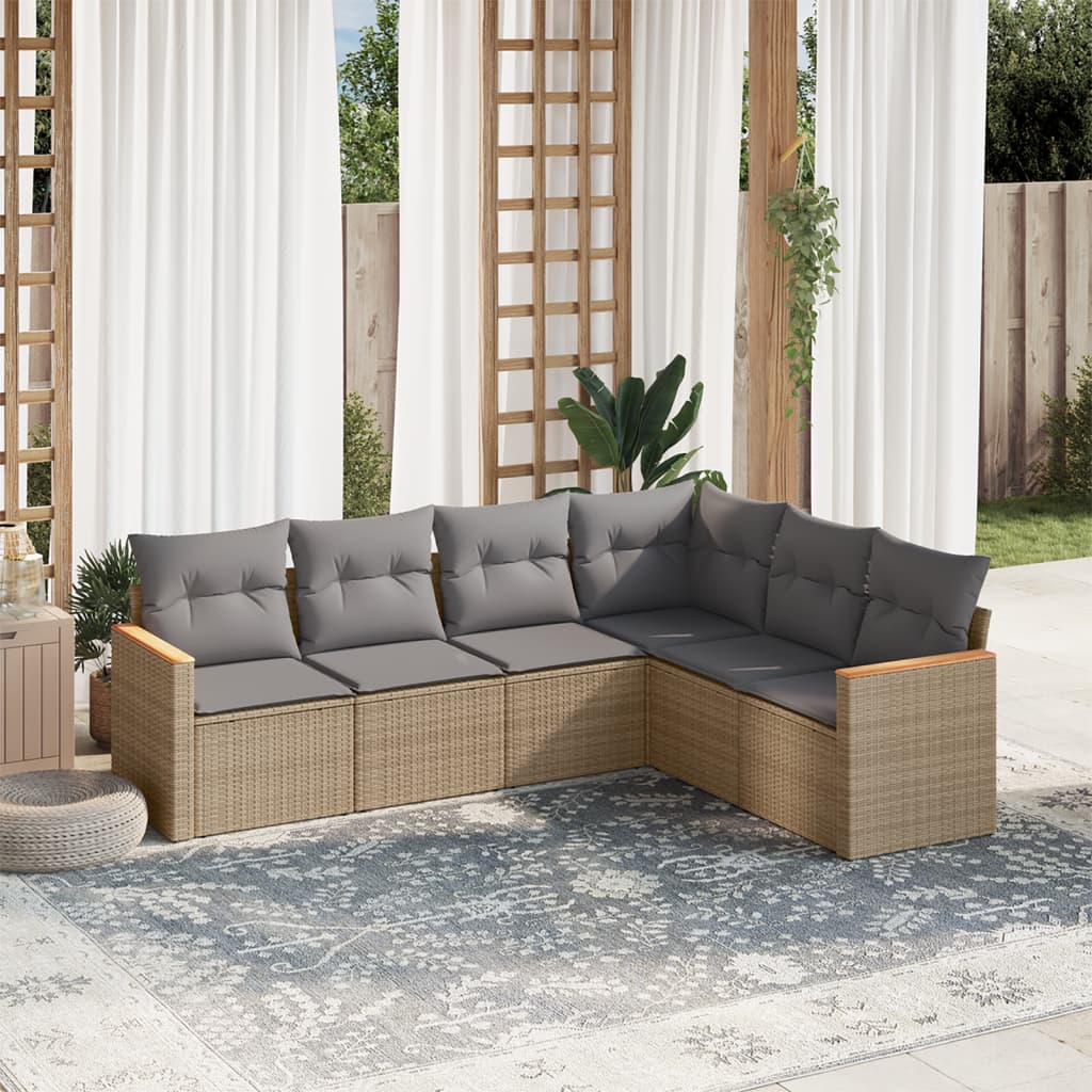 6-delige Loungeset met kussens poly rattan beige is nu te koop bij PeponiXL, paradijselijk wonen!