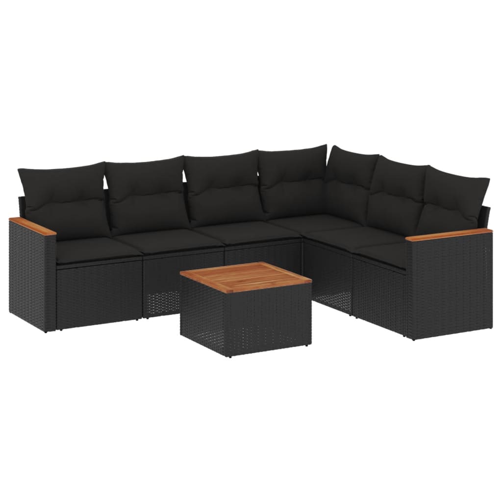 7-delige Loungeset met kussens poly rattan zwart is nu te koop bij PeponiXL, paradijselijk wonen!