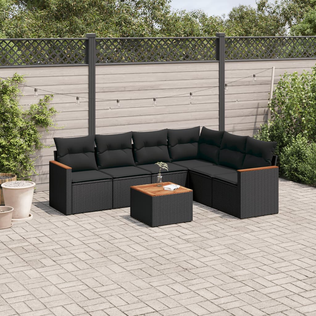 7-delige Loungeset met kussens poly rattan zwart is nu te koop bij PeponiXL, paradijselijk wonen!