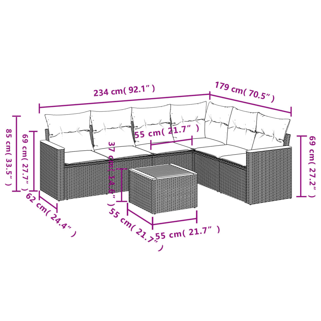 7-delige Loungeset met kussens poly rattan zwart is nu te koop bij PeponiXL, paradijselijk wonen!