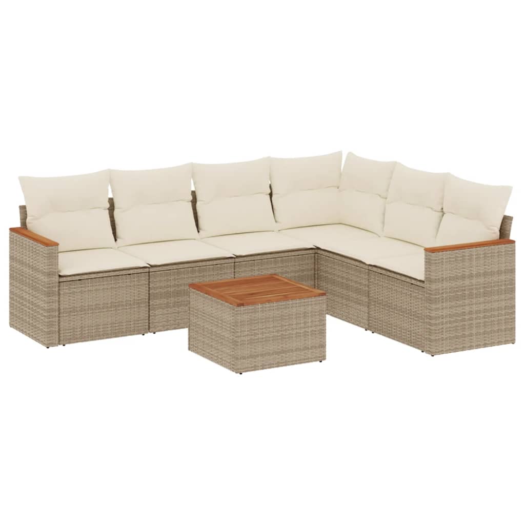 7-delige Loungeset met kussens poly rattan beige is nu te koop bij PeponiXL, paradijselijk wonen!