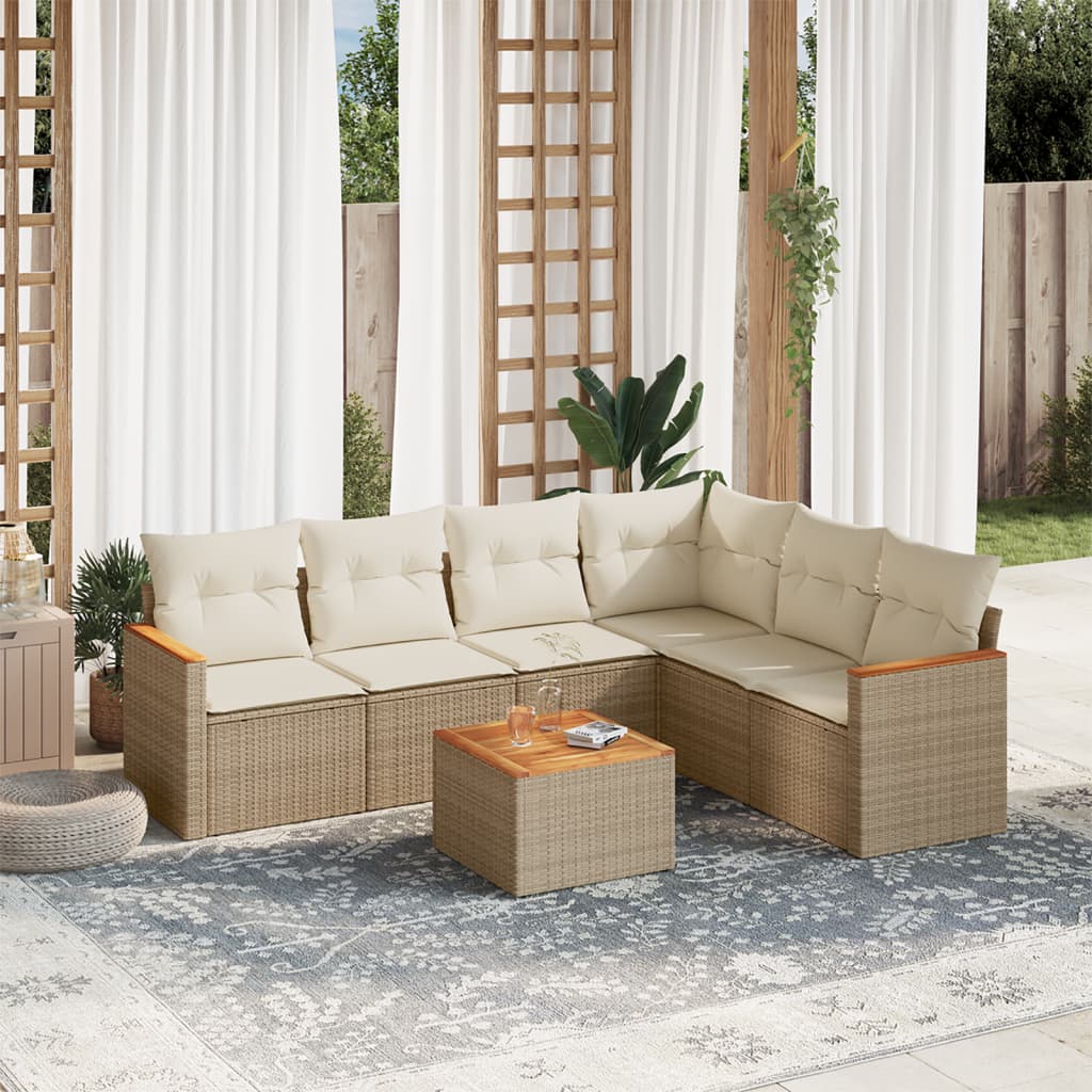 7-delige Loungeset met kussens poly rattan beige is nu te koop bij PeponiXL, paradijselijk wonen!