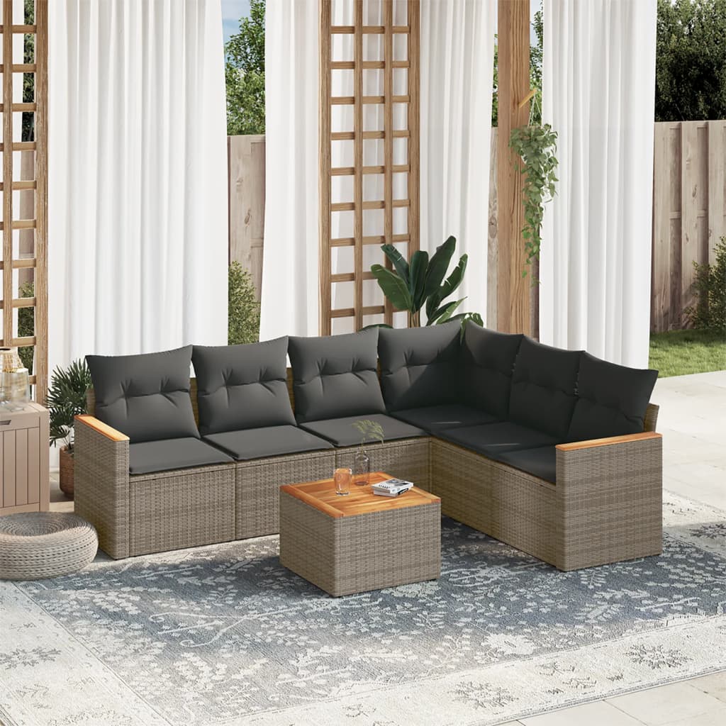 7-delige Loungeset met kussens poly rattan grijs is nu te koop bij PeponiXL, paradijselijk wonen!