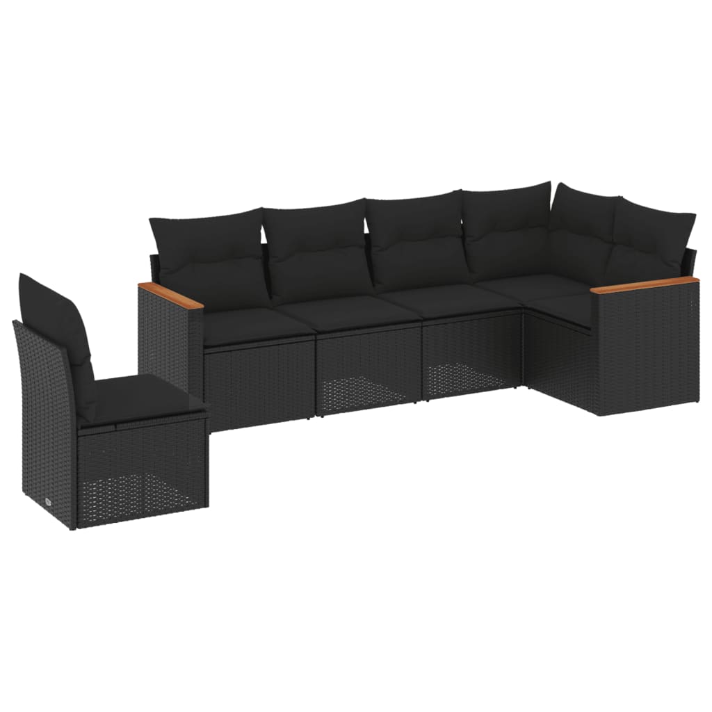 6-delige Loungeset met kussens poly rattan zwart is nu te koop bij PeponiXL, paradijselijk wonen!