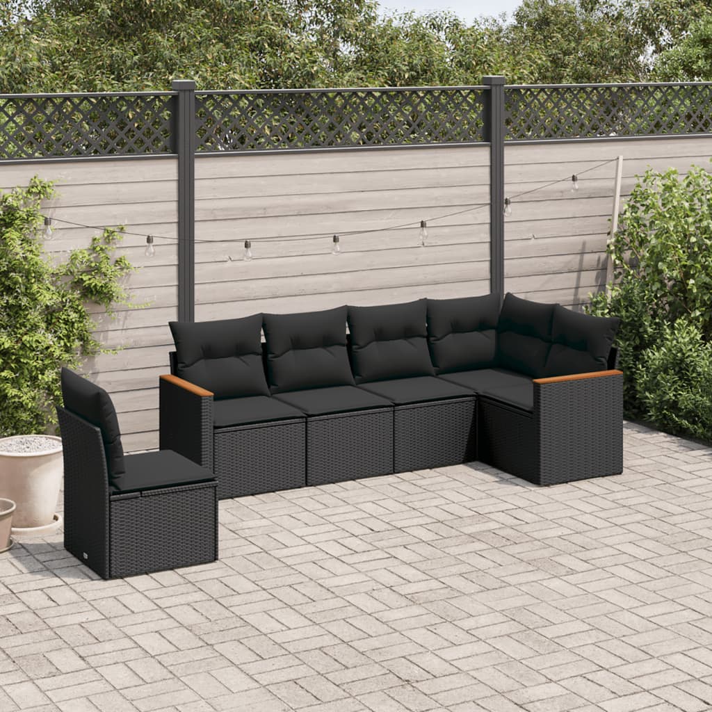 6-delige Loungeset met kussens poly rattan zwart is nu te koop bij PeponiXL, paradijselijk wonen!