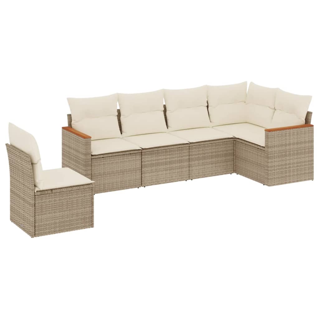 6-delige Loungeset met kussens poly rattan beige is nu te koop bij PeponiXL, paradijselijk wonen!