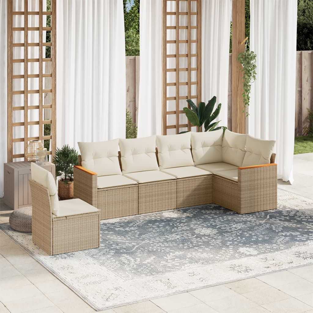 6-delige Loungeset met kussens poly rattan beige is nu te koop bij PeponiXL, paradijselijk wonen!