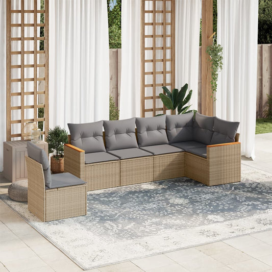 6-delige Loungeset met kussens poly rattan beige is nu te koop bij PeponiXL, paradijselijk wonen!