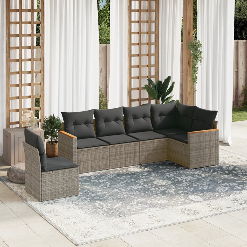 6-delige Loungeset met kussens poly rattan grijs is nu te koop bij PeponiXL, paradijselijk wonen!