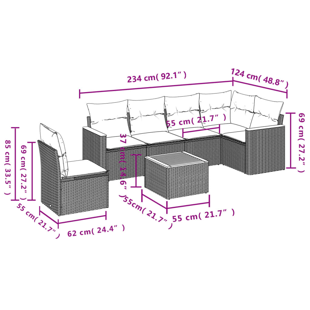 7-delige Loungeset met kussens poly rattan zwart is nu te koop bij PeponiXL, paradijselijk wonen!