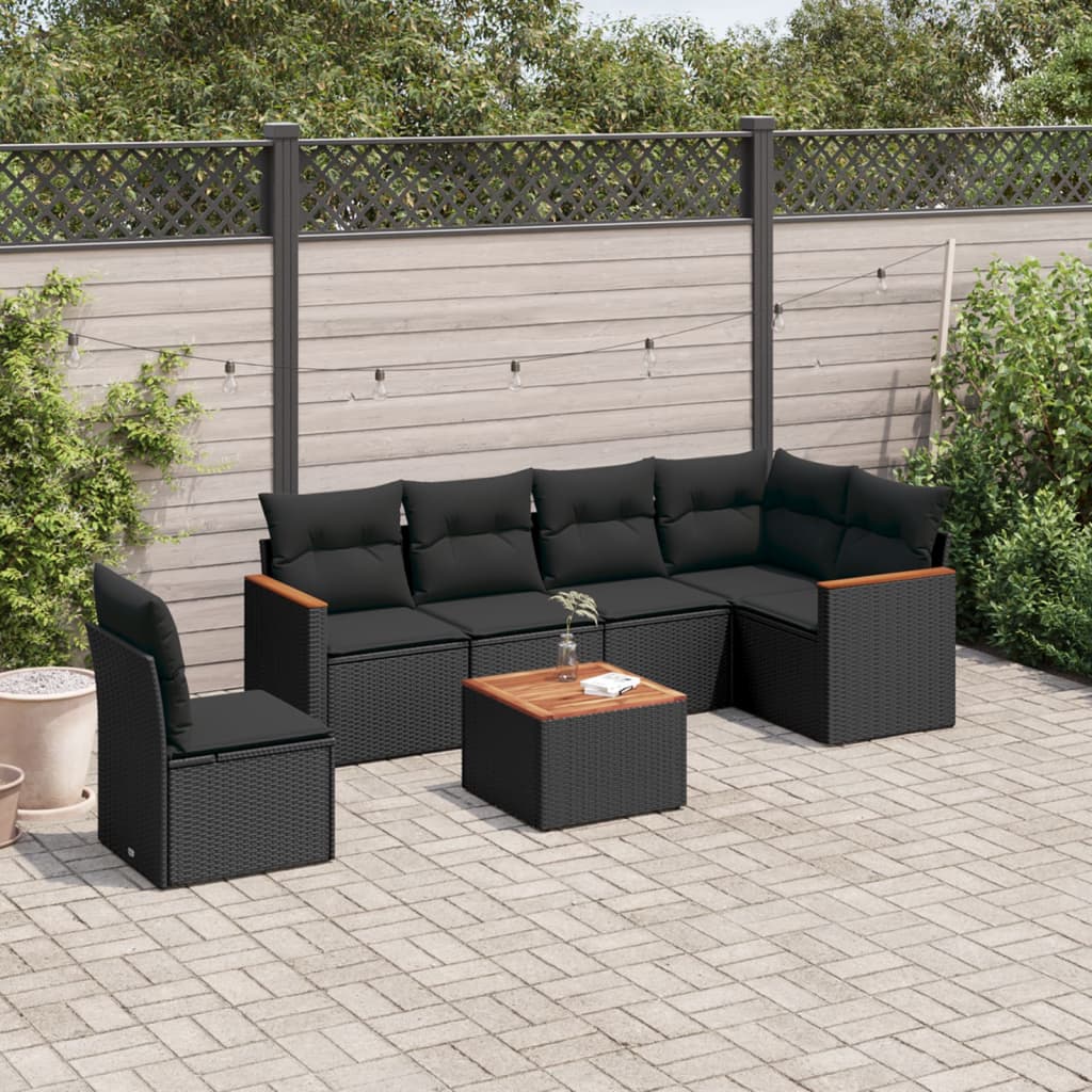 7-delige Loungeset met kussens poly rattan zwart is nu te koop bij PeponiXL, paradijselijk wonen!