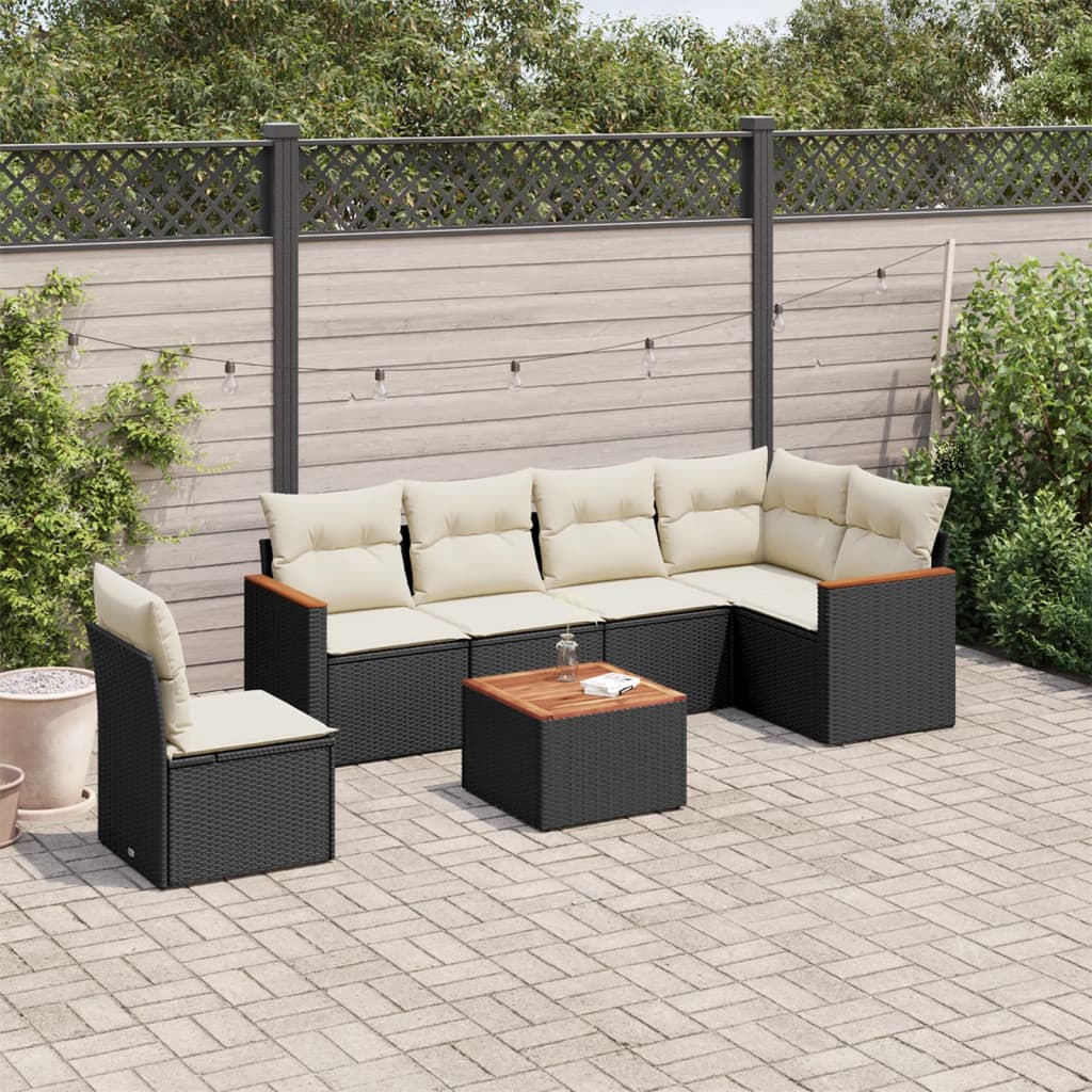 7-delige Loungeset met kussens poly rattan zwart is nu te koop bij PeponiXL, paradijselijk wonen!