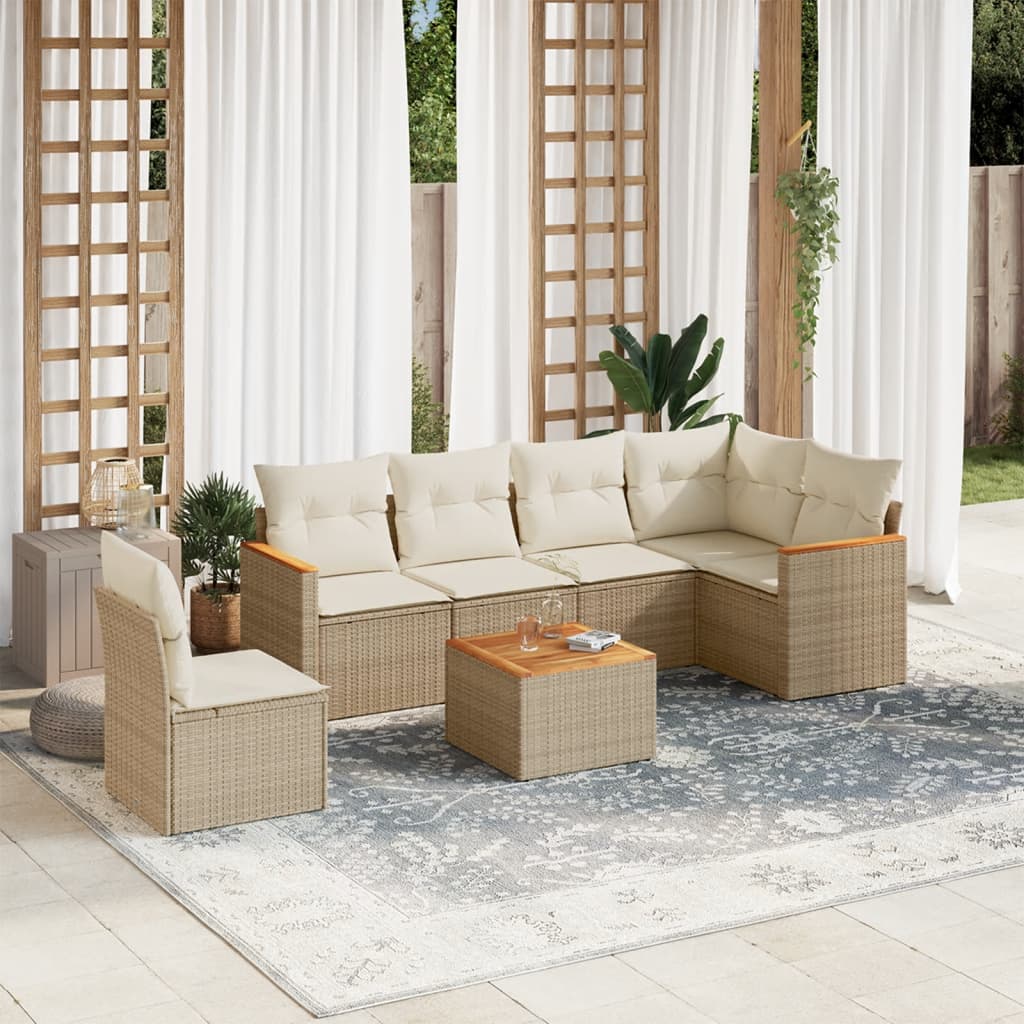 7-delige Loungeset met kussens poly rattan beige is nu te koop bij PeponiXL, paradijselijk wonen!