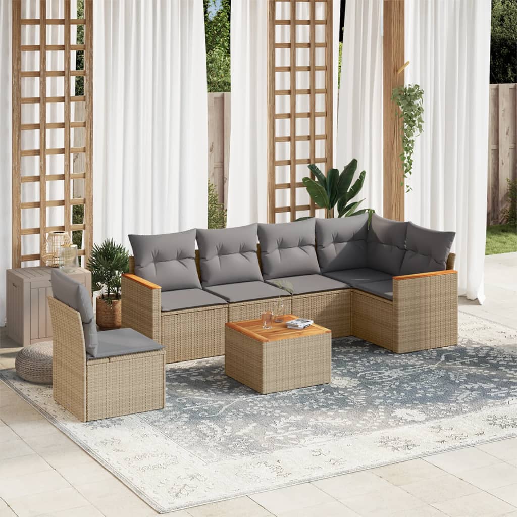 7-delige Loungeset met kussens poly rattan beige is nu te koop bij PeponiXL, paradijselijk wonen!