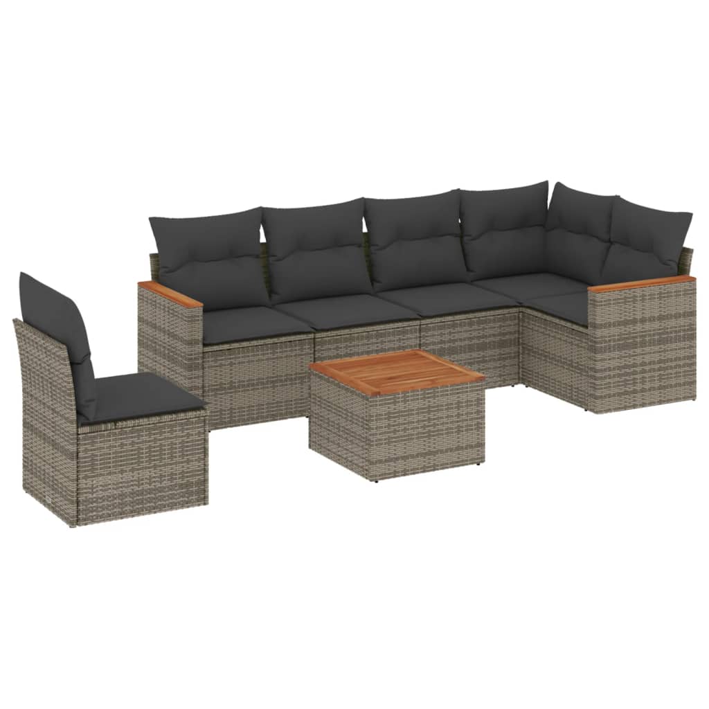 7-delige Loungeset met kussens poly rattan grijs is nu te koop bij PeponiXL, paradijselijk wonen!