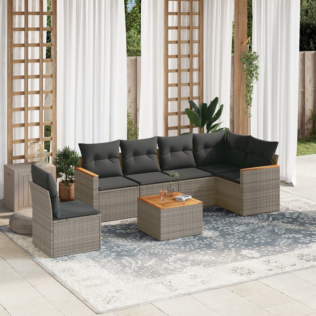 7-delige Loungeset met kussens poly rattan grijs is nu te koop bij PeponiXL, paradijselijk wonen!