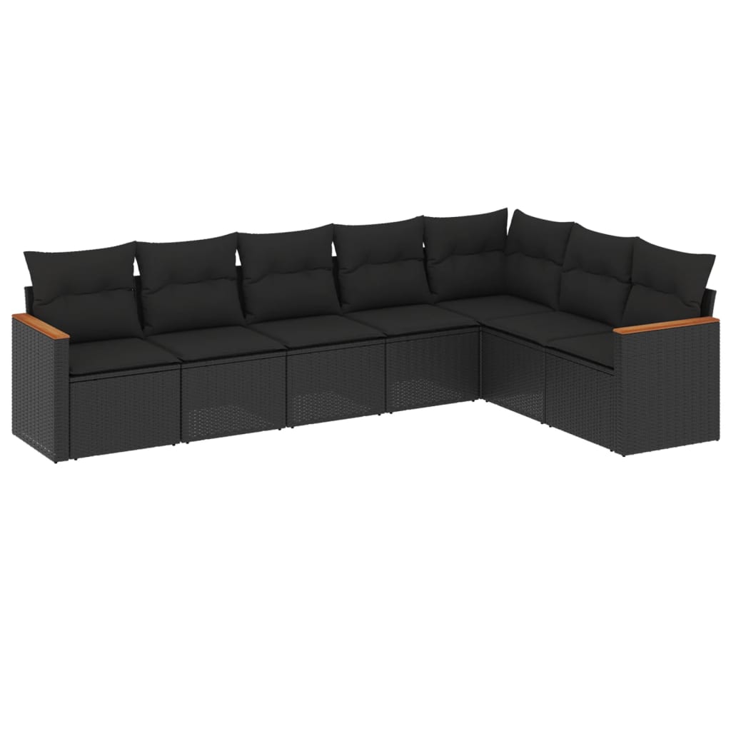 7-delige Loungeset met kussens poly rattan zwart is nu te koop bij PeponiXL, paradijselijk wonen!