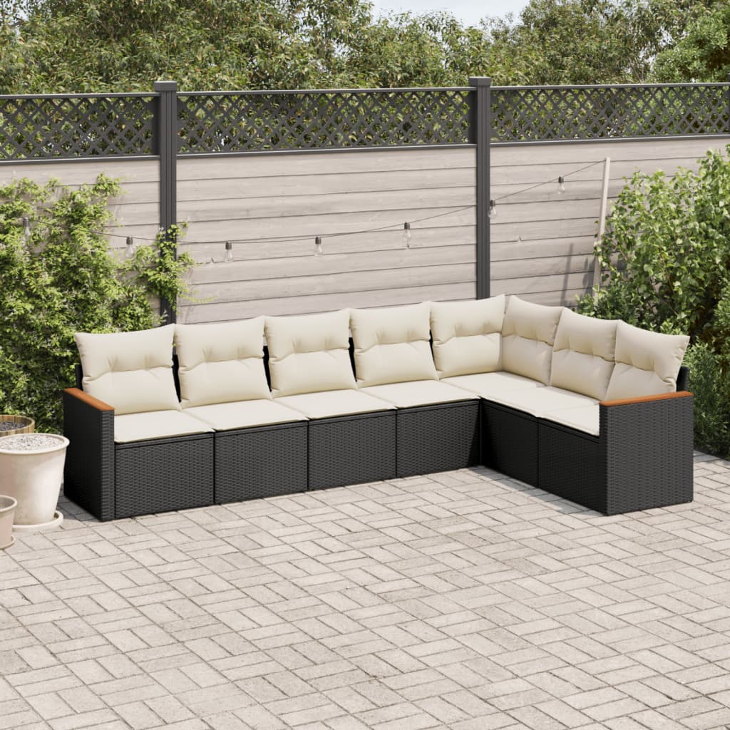 7-delige Loungeset met kussens poly rattan zwart is nu te koop bij PeponiXL, paradijselijk wonen!