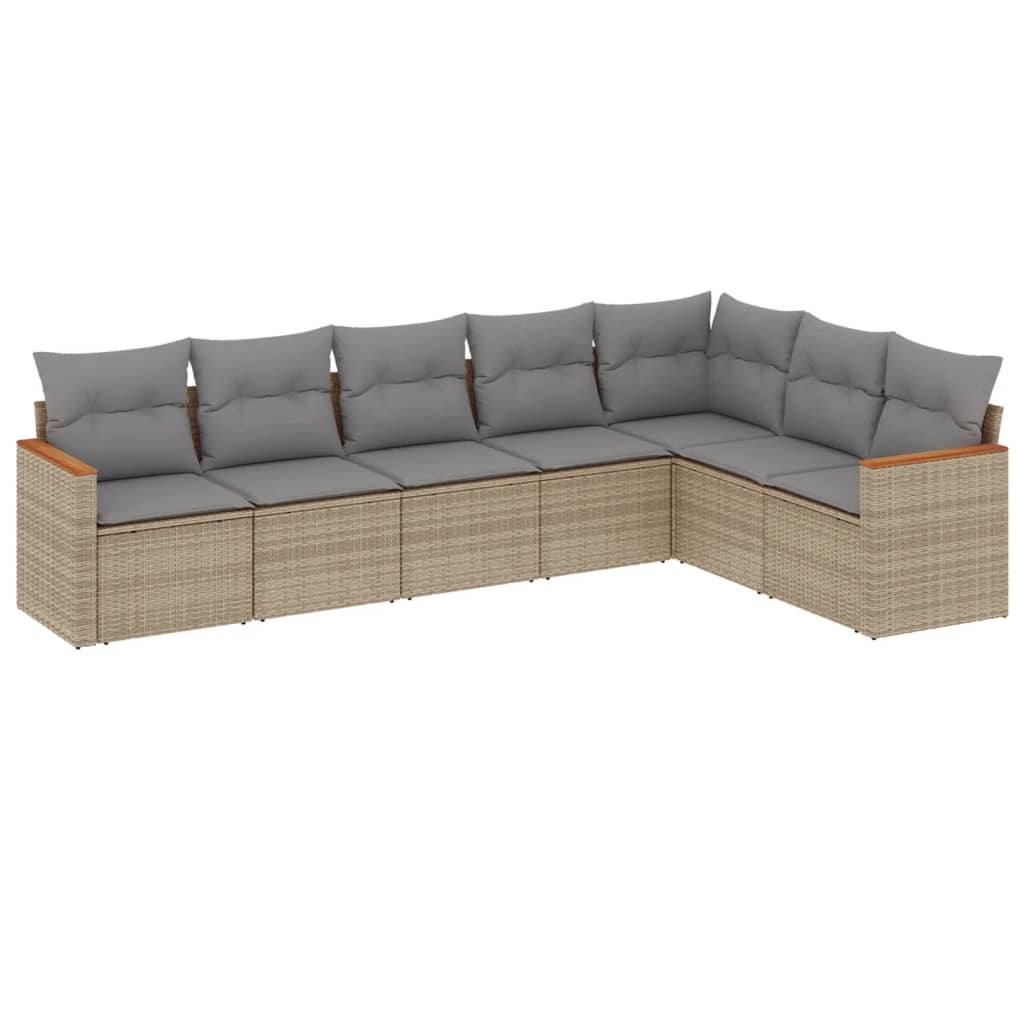 7-delige Loungeset met kussens poly rattan beige is nu te koop bij PeponiXL, paradijselijk wonen!