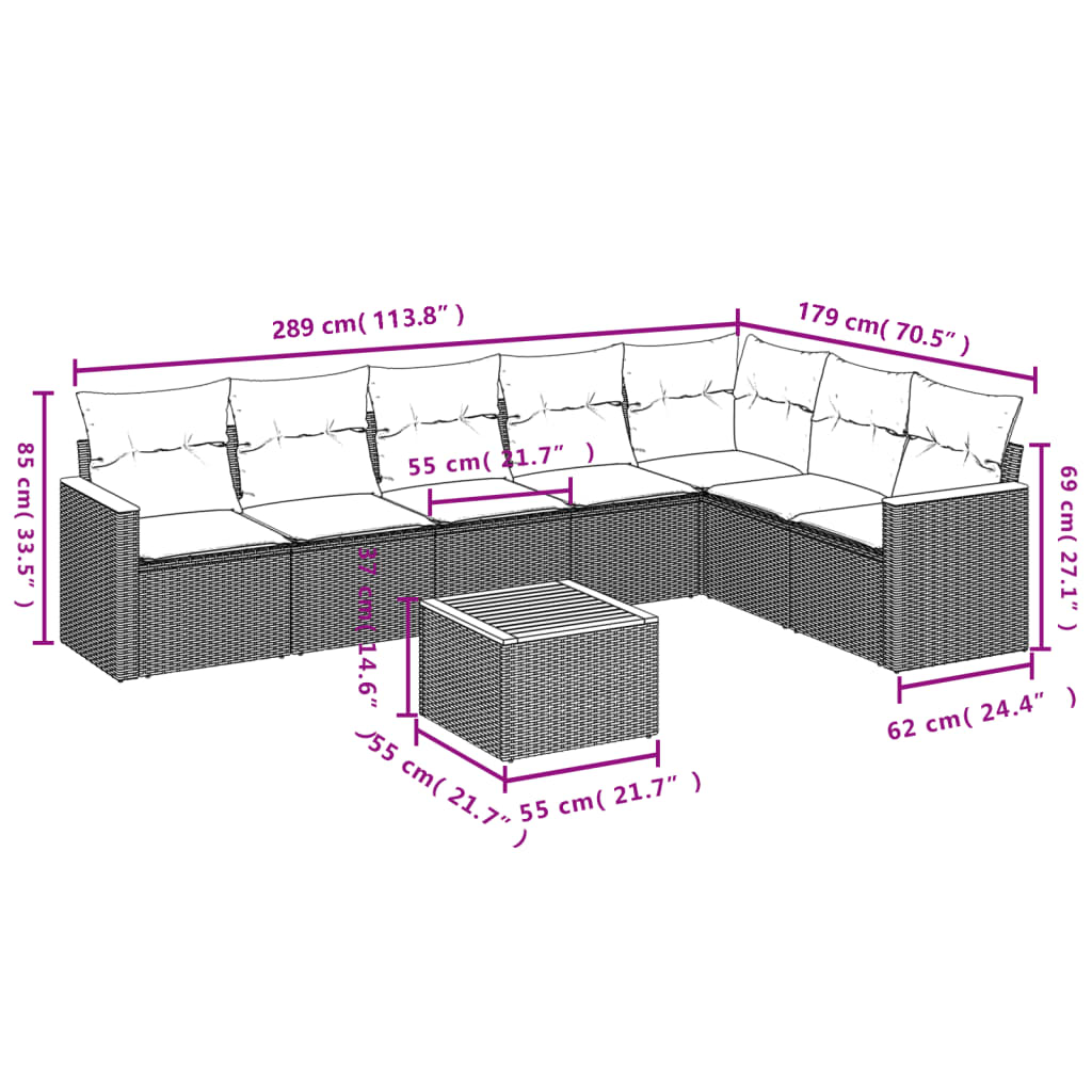 8-delige Loungeset met kussens poly rattan zwart is nu te koop bij PeponiXL, paradijselijk wonen!