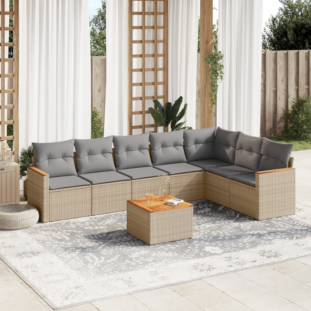 8-delige Loungeset met kussens poly rattan beige is nu te koop bij PeponiXL, paradijselijk wonen!