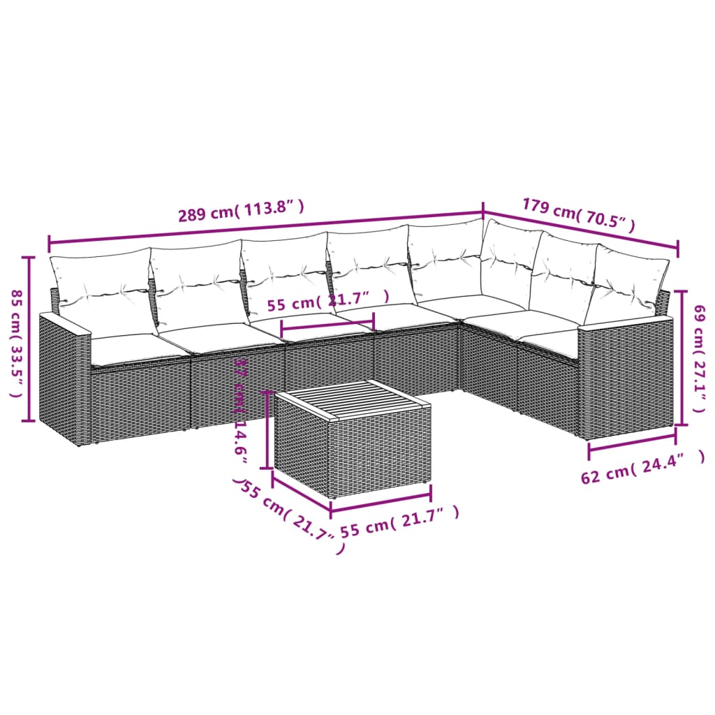 8-delige Loungeset met kussens poly rattan grijs is nu te koop bij PeponiXL, paradijselijk wonen!