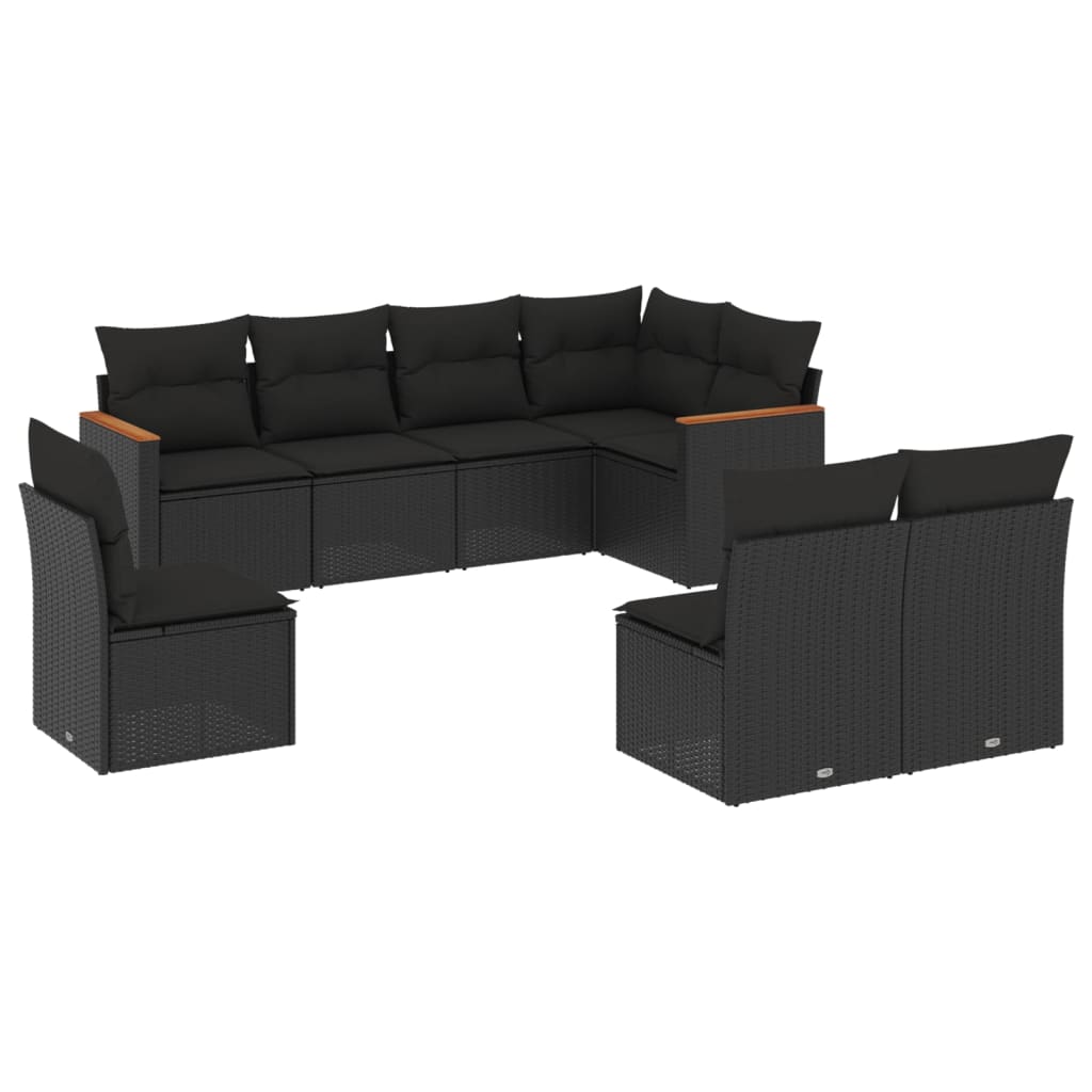 8-delige Loungeset met kussens poly rattan zwart is nu te koop bij PeponiXL, paradijselijk wonen!