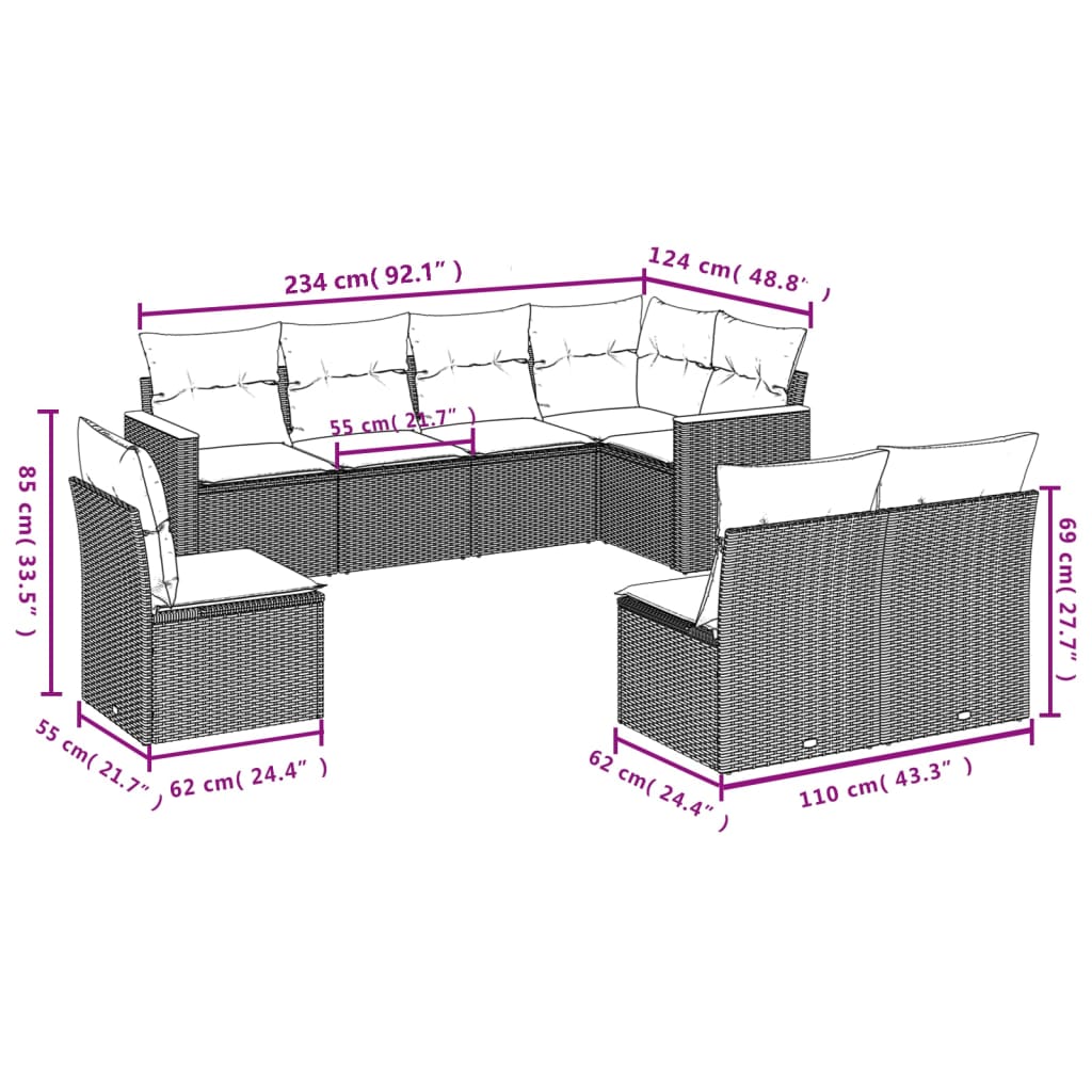 8-delige Loungeset met kussens poly rattan zwart is nu te koop bij PeponiXL, paradijselijk wonen!