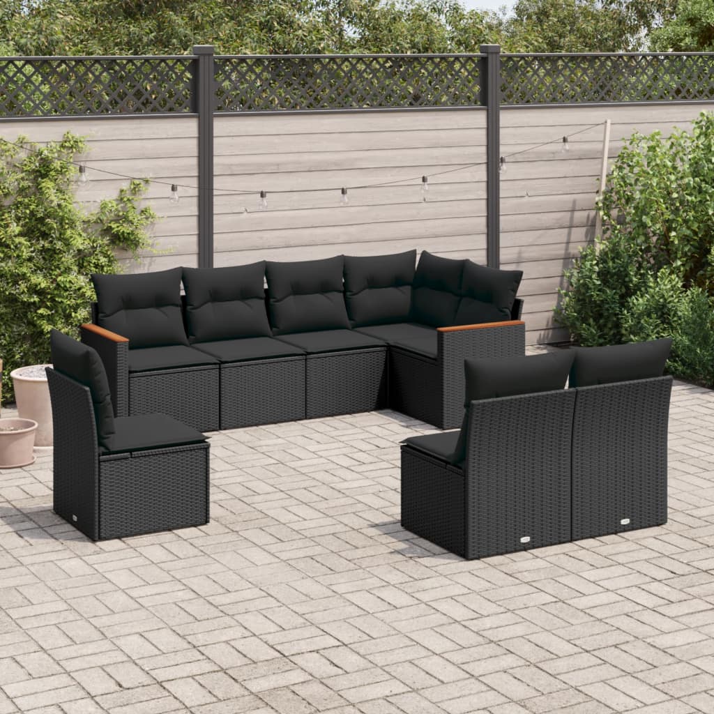 8-delige Loungeset met kussens poly rattan zwart is nu te koop bij PeponiXL, paradijselijk wonen!