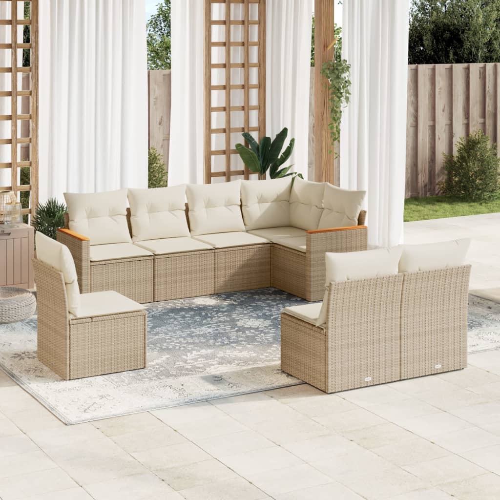 8-delige Loungeset met kussens poly rattan beige is nu te koop bij PeponiXL, paradijselijk wonen!