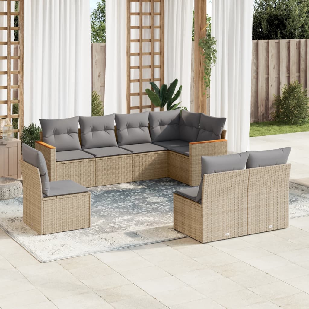 8-delige Loungeset met kussens poly rattan beige is nu te koop bij PeponiXL, paradijselijk wonen!