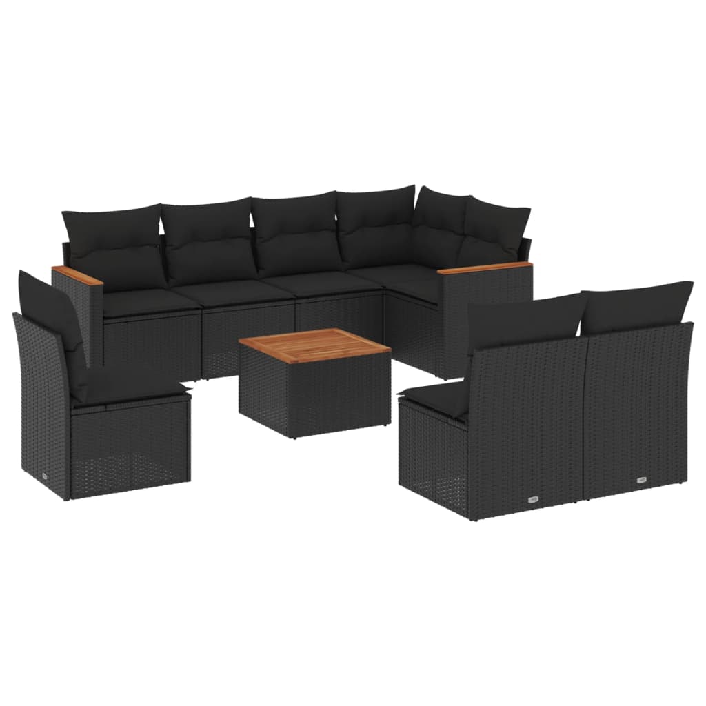 9-delige Loungeset met kussens poly rattan zwart is nu te koop bij PeponiXL, paradijselijk wonen!