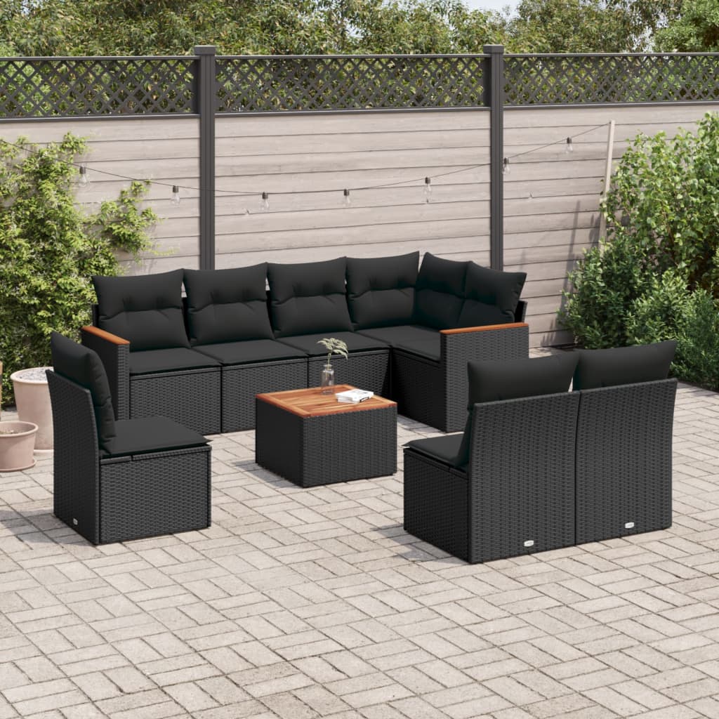 9-delige Loungeset met kussens poly rattan zwart is nu te koop bij PeponiXL, paradijselijk wonen!