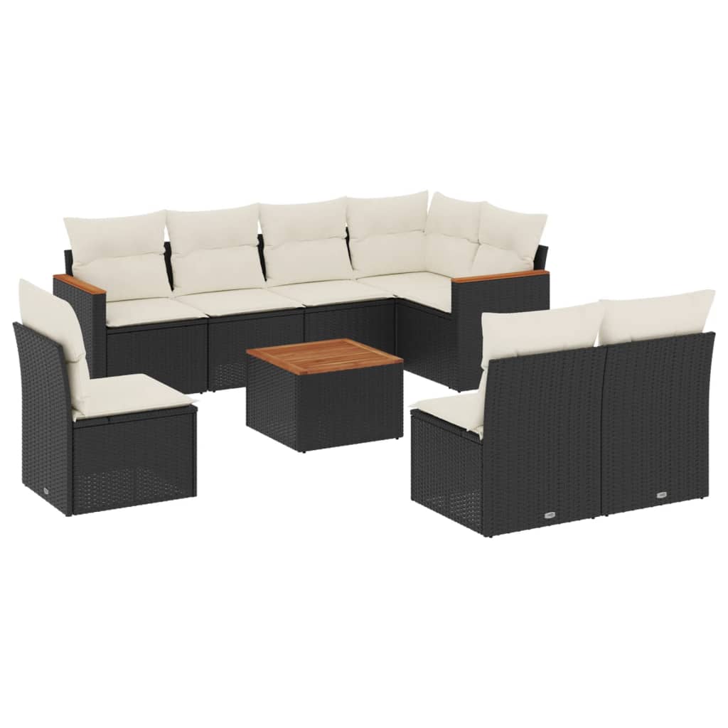 9-delige Loungeset met kussens poly rattan zwart is nu te koop bij PeponiXL, paradijselijk wonen!