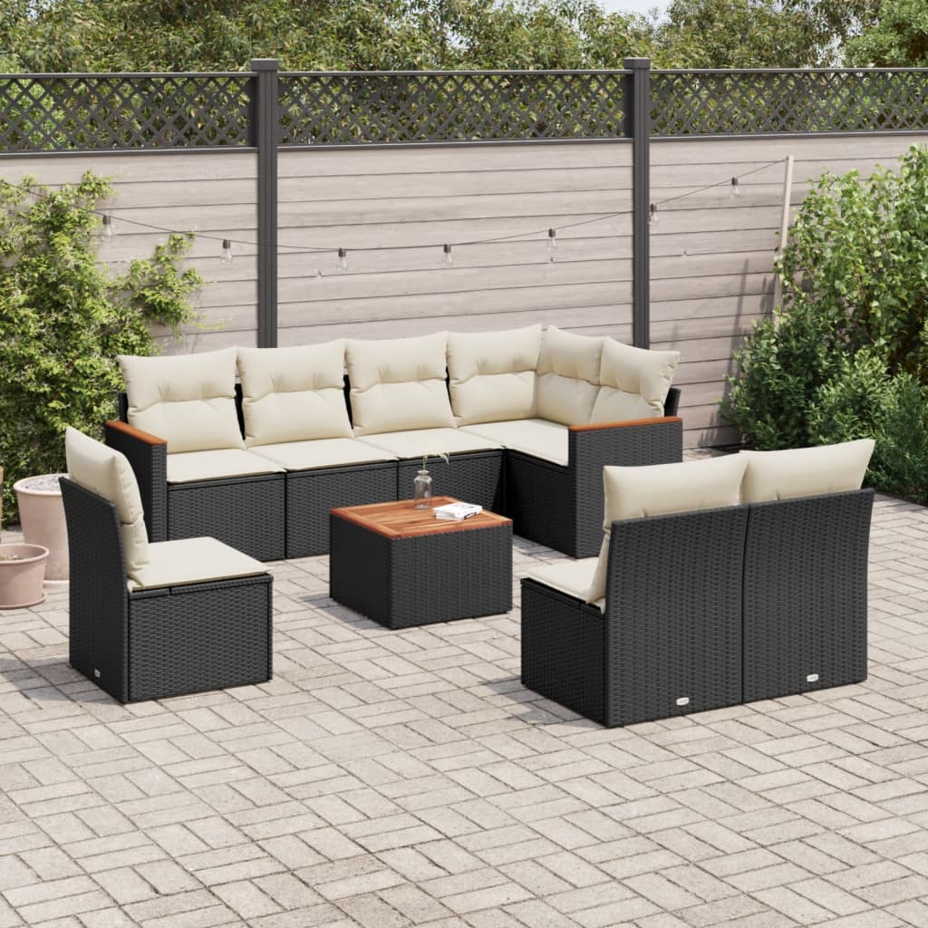 9-delige Loungeset met kussens poly rattan zwart is nu te koop bij PeponiXL, paradijselijk wonen!