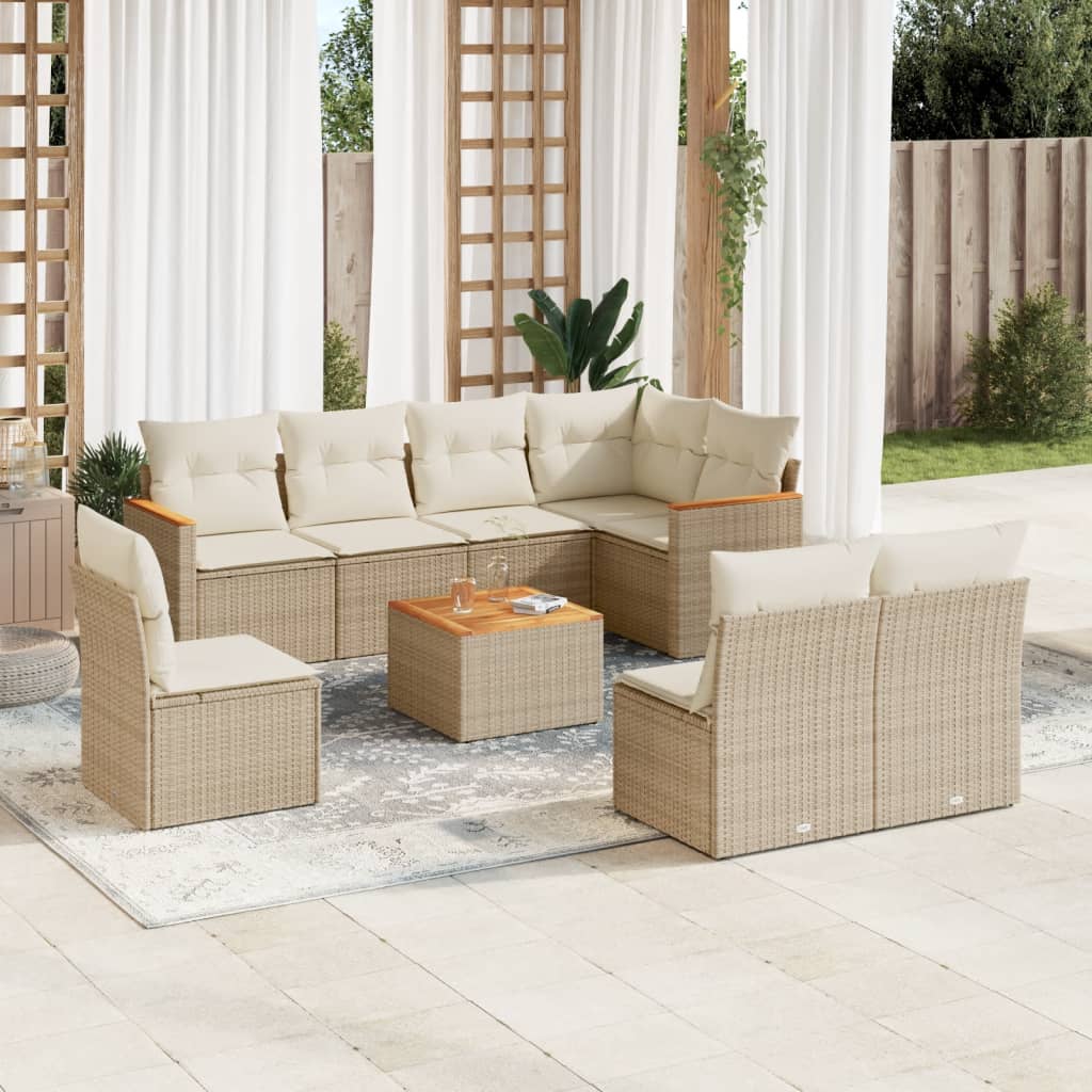 9-delige Loungeset met kussens poly rattan beige is nu te koop bij PeponiXL, paradijselijk wonen!