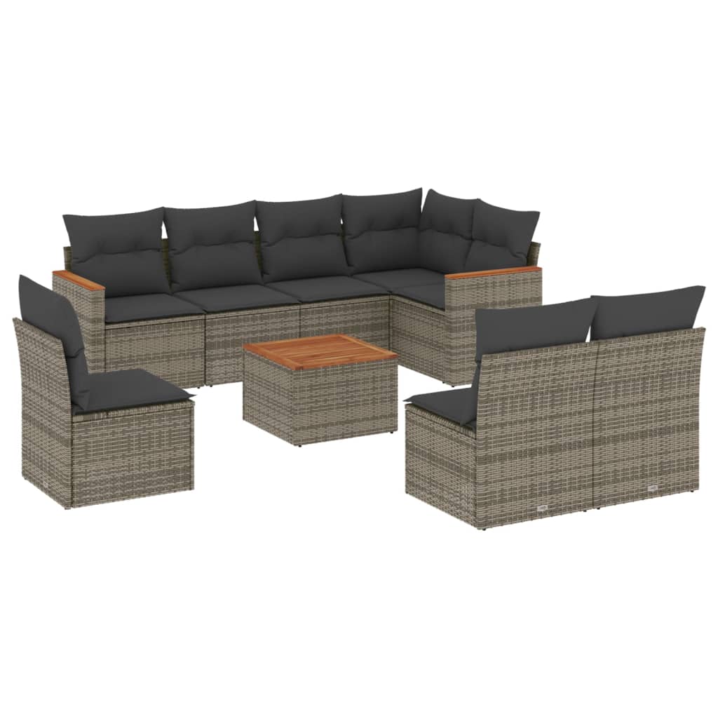 9-delige Loungeset met kussens poly rattan grijs is nu te koop bij PeponiXL, paradijselijk wonen!