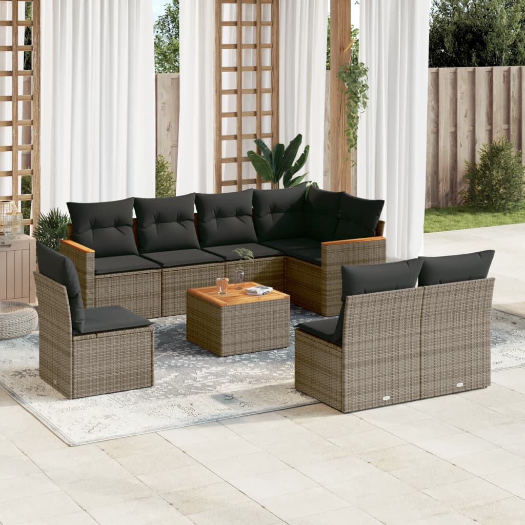 9-delige Loungeset met kussens poly rattan grijs is nu te koop bij PeponiXL, paradijselijk wonen!