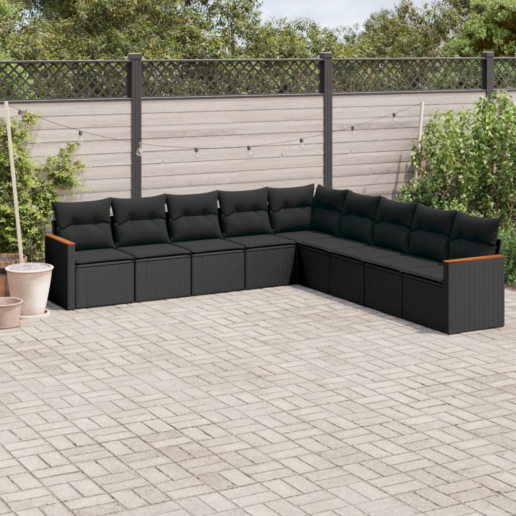 9-delige Loungeset met kussens poly rattan zwart is nu te koop bij PeponiXL, paradijselijk wonen!