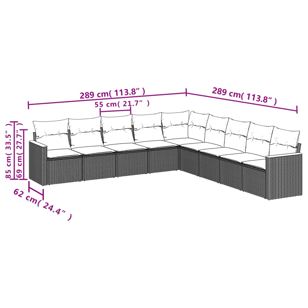 9-delige Loungeset met kussens poly rattan zwart is nu te koop bij PeponiXL, paradijselijk wonen!