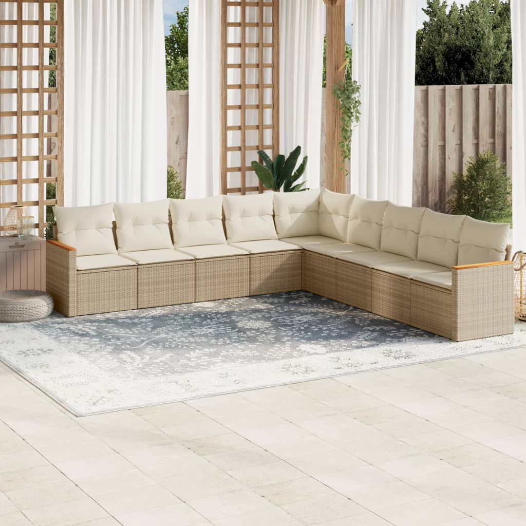 9-delige Loungeset met kussens poly rattan beige is nu te koop bij PeponiXL, paradijselijk wonen!