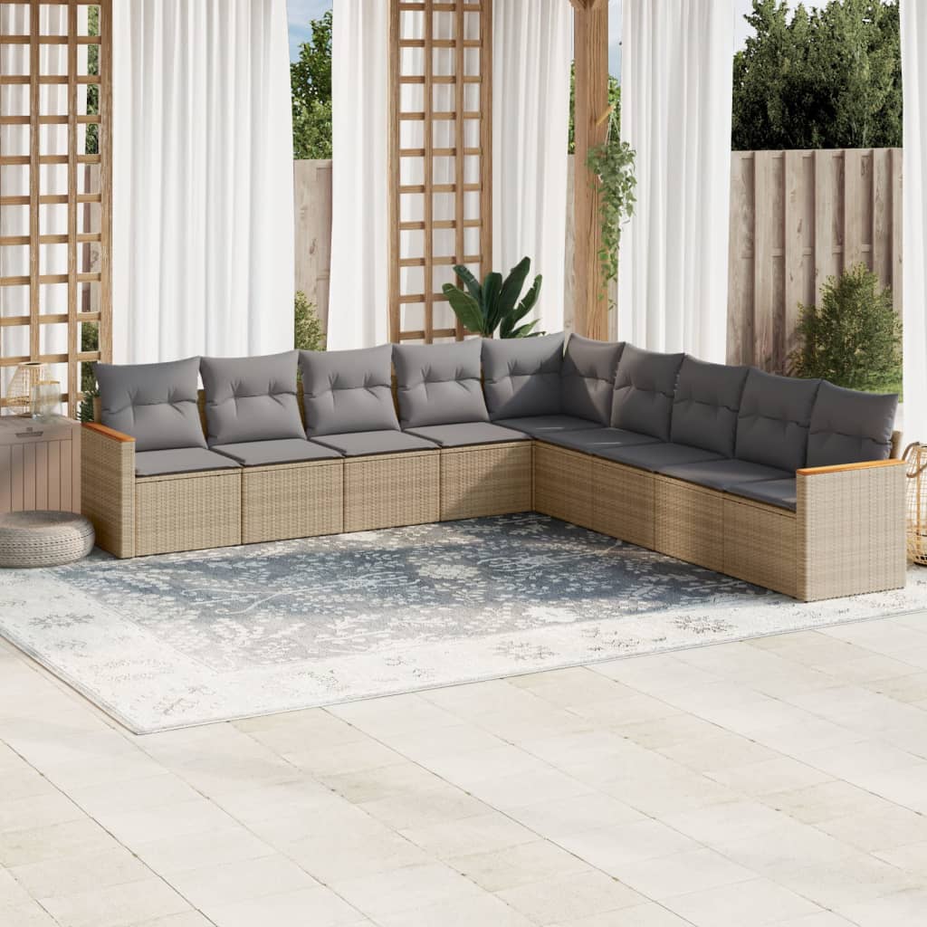 9-delige Loungeset met kussens poly rattan beige is nu te koop bij PeponiXL, paradijselijk wonen!