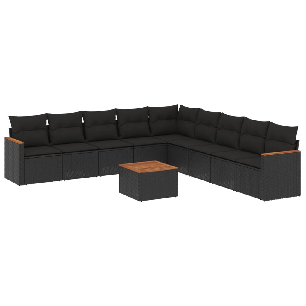 10-delige Loungeset met kussens poly rattan zwart is nu te koop bij PeponiXL, paradijselijk wonen!