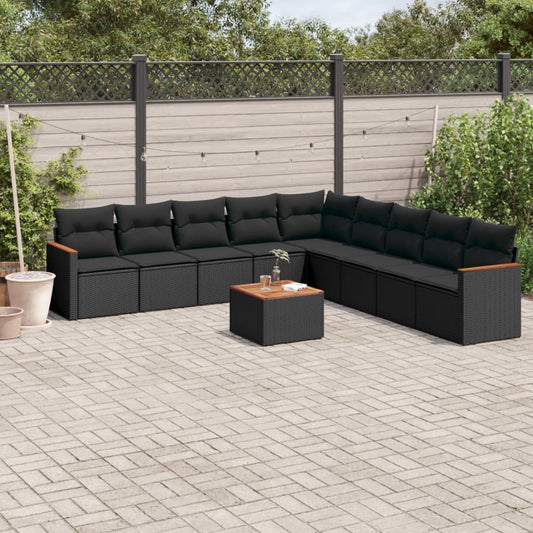 10-delige Loungeset met kussens poly rattan zwart is nu te koop bij PeponiXL, paradijselijk wonen!