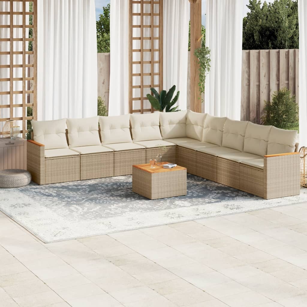 10-delige Loungeset met kussens poly rattan beige is nu te koop bij PeponiXL, paradijselijk wonen!