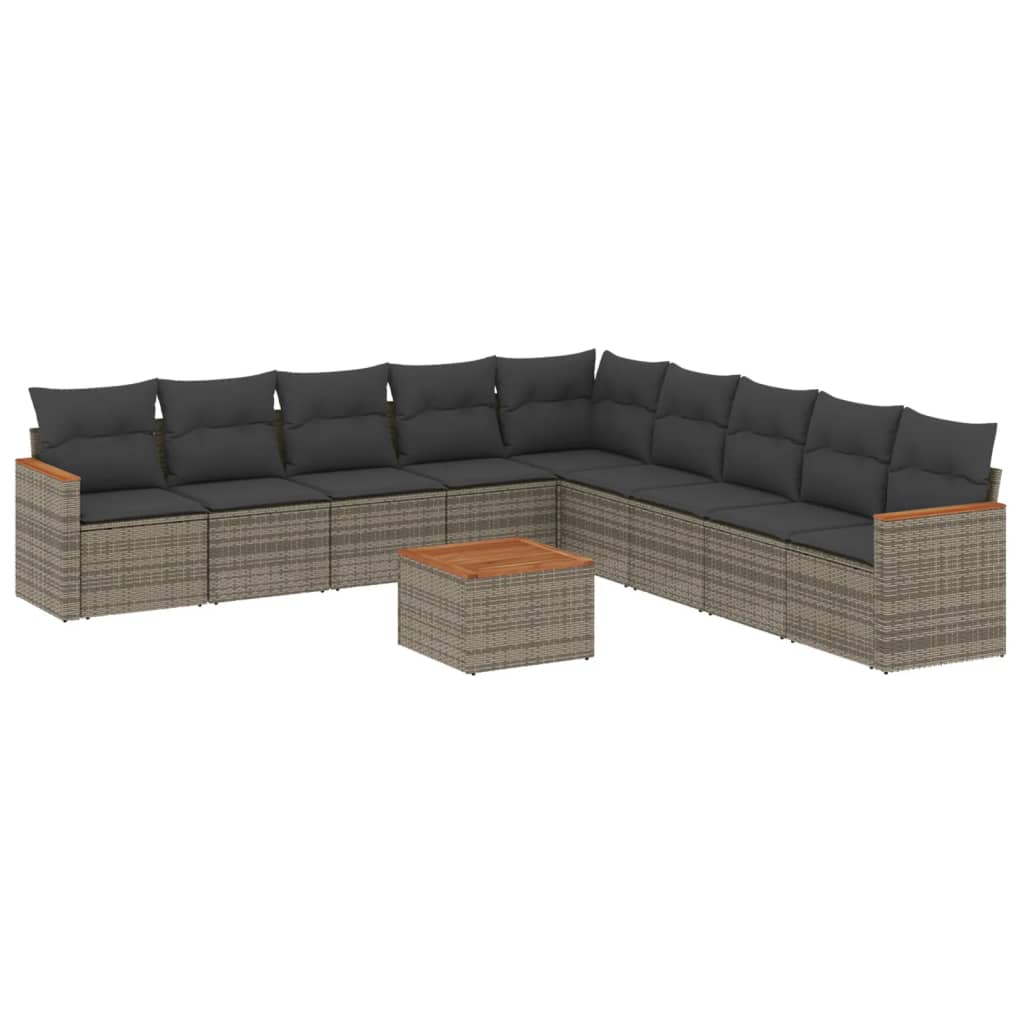 10-delige Loungeset met kussens poly rattan grijs is nu te koop bij PeponiXL, paradijselijk wonen!