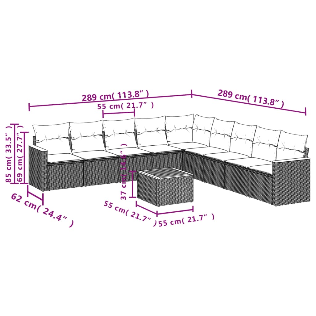 10-delige Loungeset met kussens poly rattan grijs is nu te koop bij PeponiXL, paradijselijk wonen!