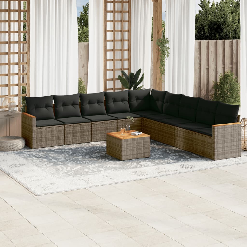 10-delige Loungeset met kussens poly rattan grijs is nu te koop bij PeponiXL, paradijselijk wonen!
