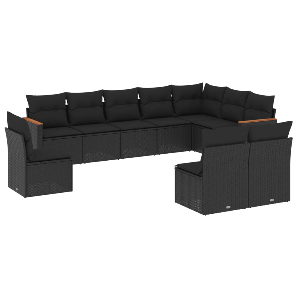 10-delige Loungeset met kussens poly rattan zwart is nu te koop bij PeponiXL, paradijselijk wonen!