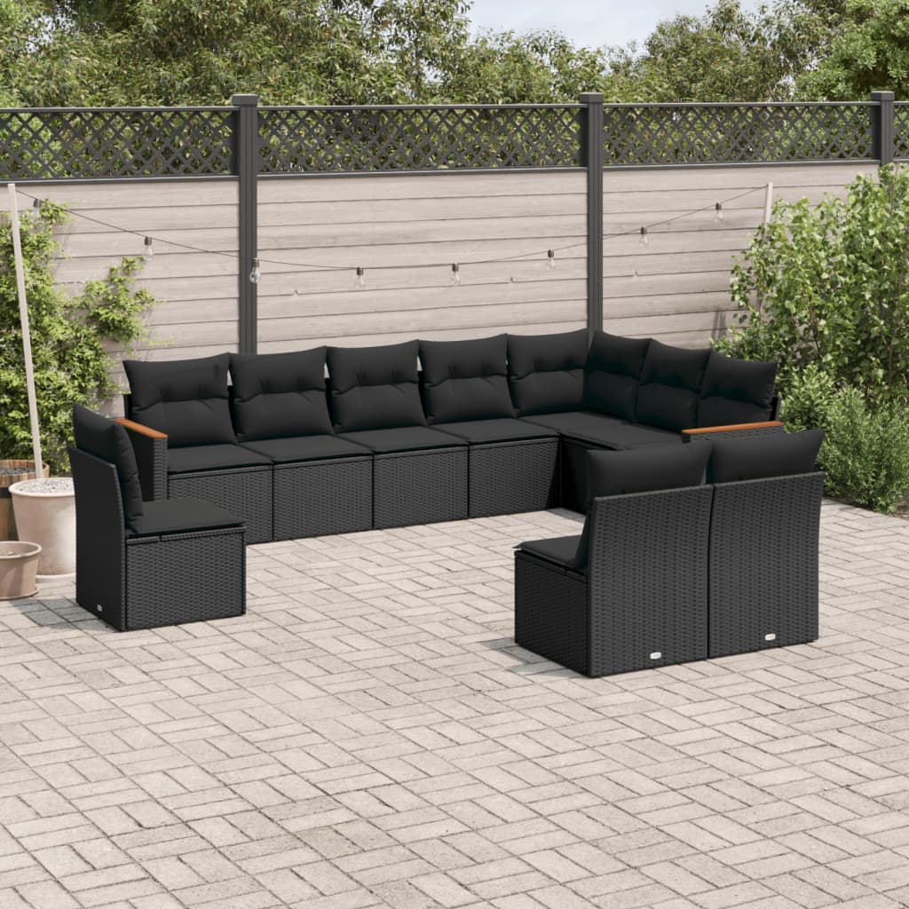 10-delige Loungeset met kussens poly rattan zwart is nu te koop bij PeponiXL, paradijselijk wonen!